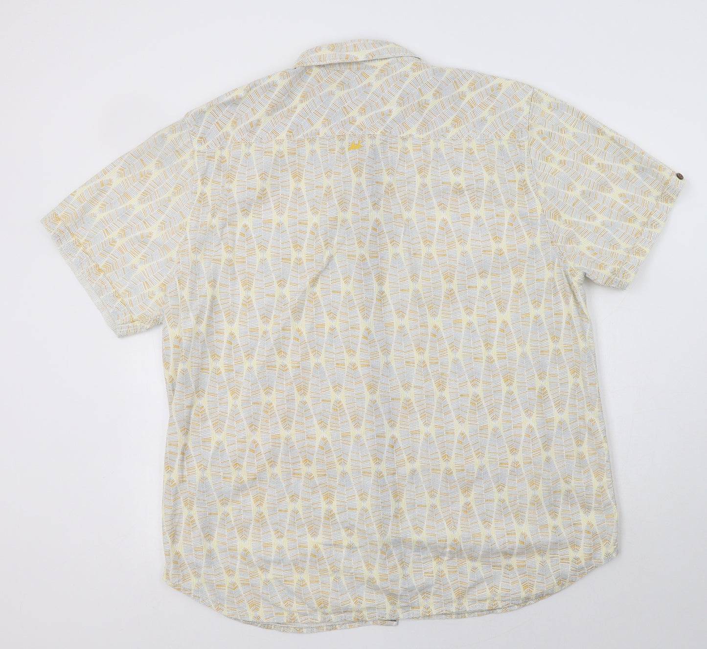 Mantaray Mens Yellow Floral Cotton  Button-Up Size XL Collared Button
