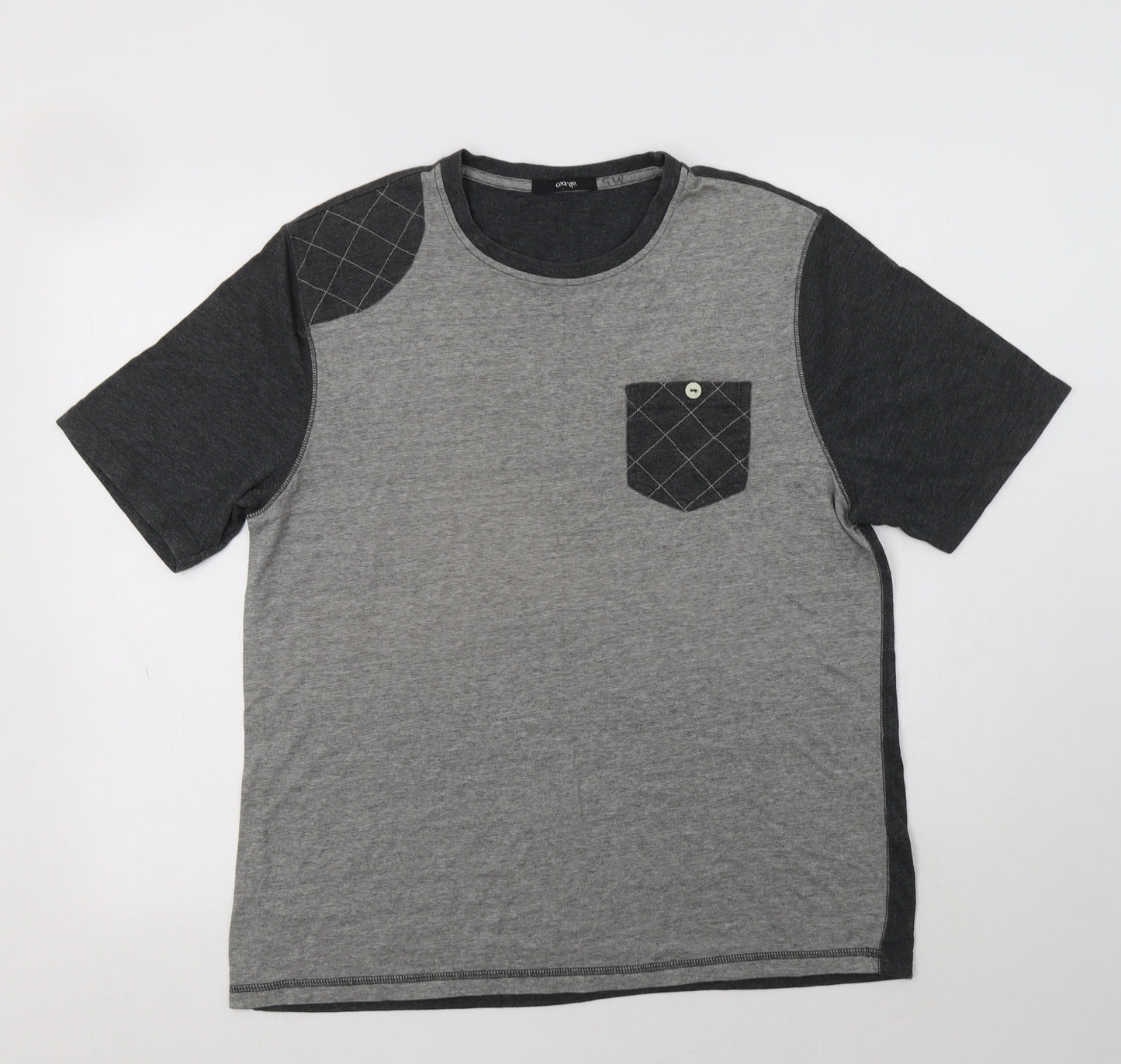 George Mens Grey Colourblock Cotton  T-Shirt Size M Crew Neck