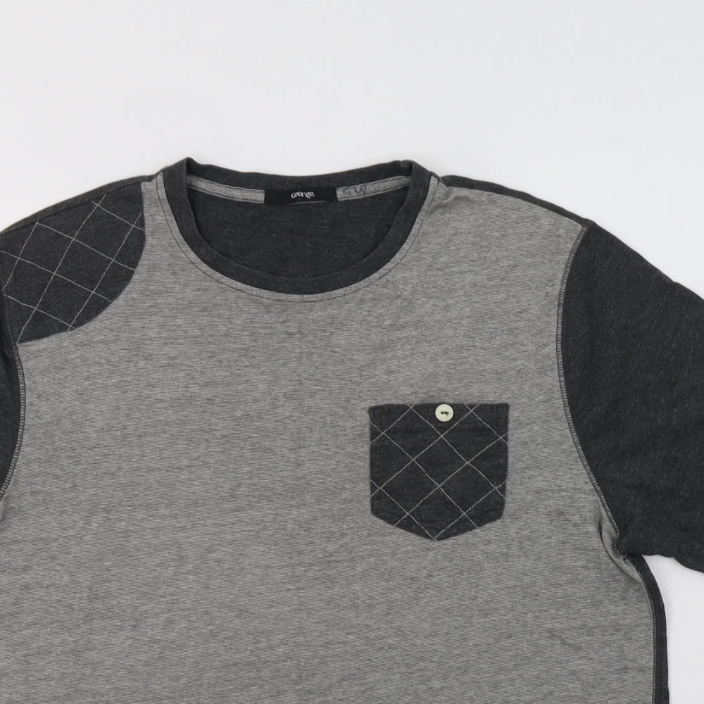 George Mens Grey Colourblock Cotton  T-Shirt Size M Crew Neck