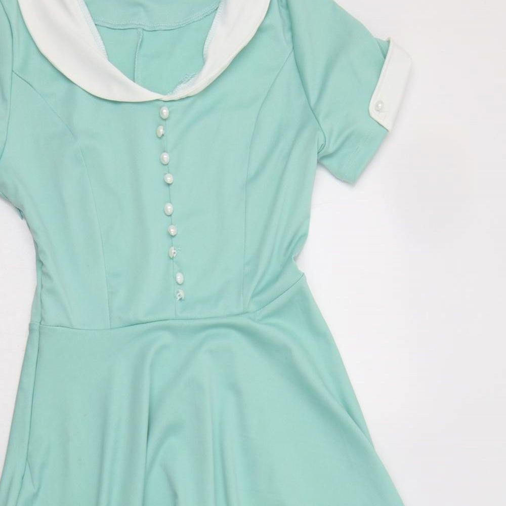 Preworn Womens Green  Cotton Fit & Flare  Size S  Collared Zip