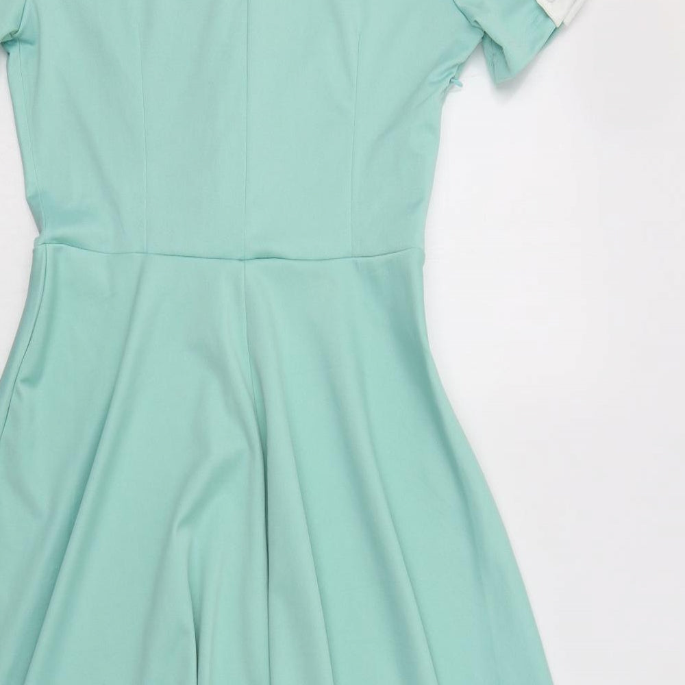 Preworn Womens Green  Cotton Fit & Flare  Size S  Collared Zip