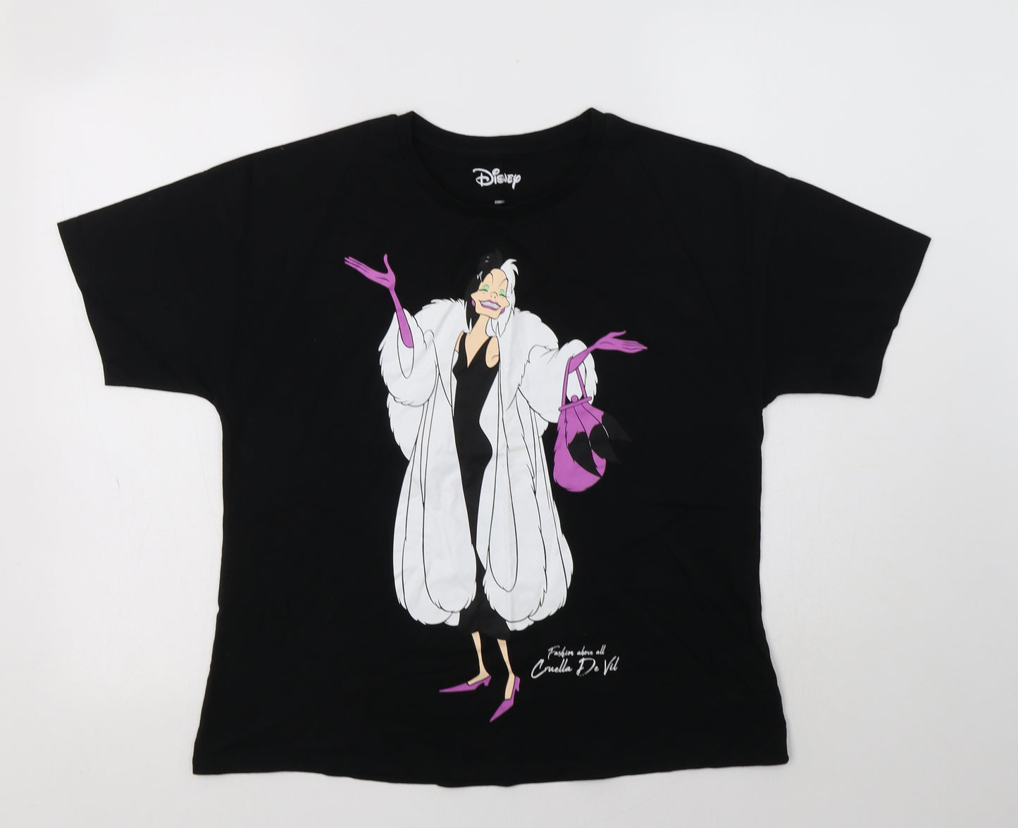 TU Womens Black  Cotton Basic Polo Size 14 Crew Neck - Cruella