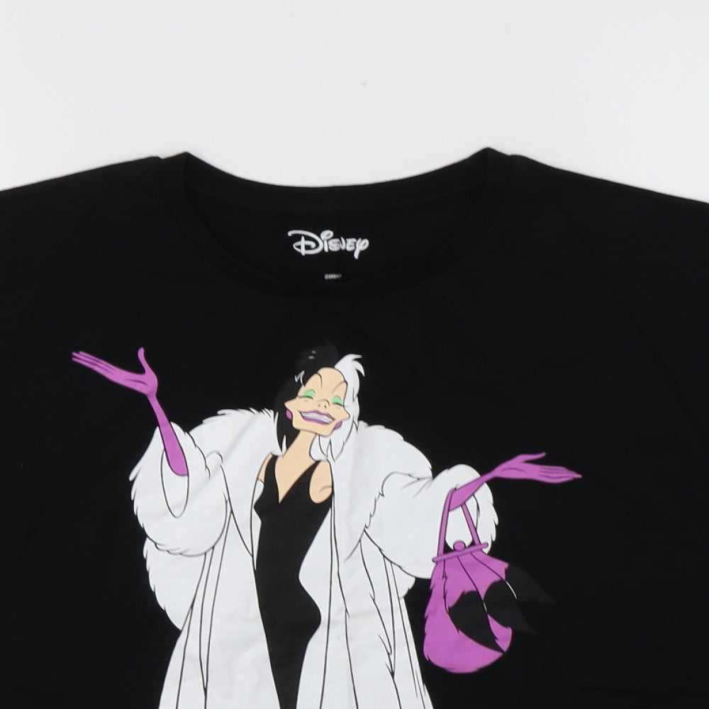 TU Womens Black  Cotton Basic Polo Size 14 Crew Neck - Cruella