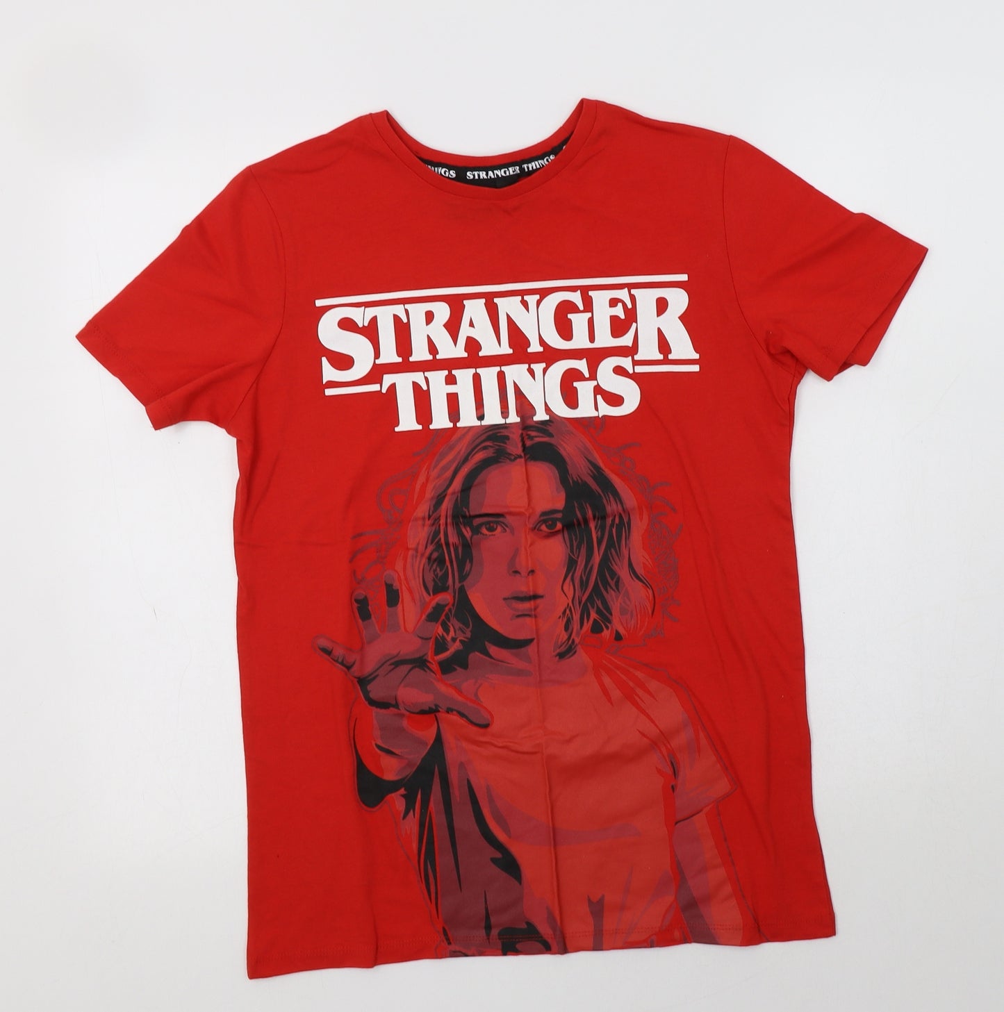 Primark Womens Red  Cotton Basic Polo Size L Crew Neck - Stranger Things