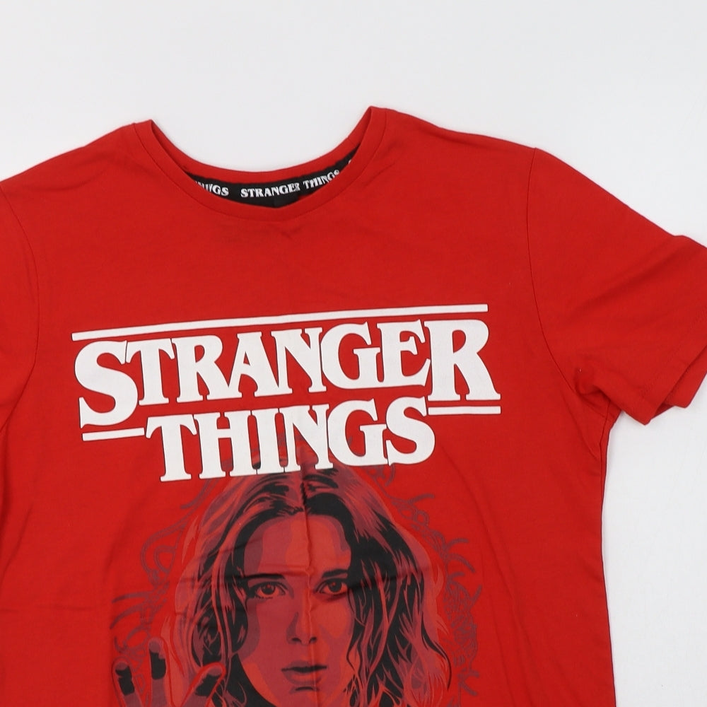 Primark Womens Red  Cotton Basic Polo Size L Crew Neck - Stranger Things