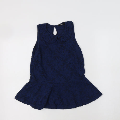 George Girls Blue Floral Polyester Basic Blouse Size 10-11 Years Collared Button - Peplum