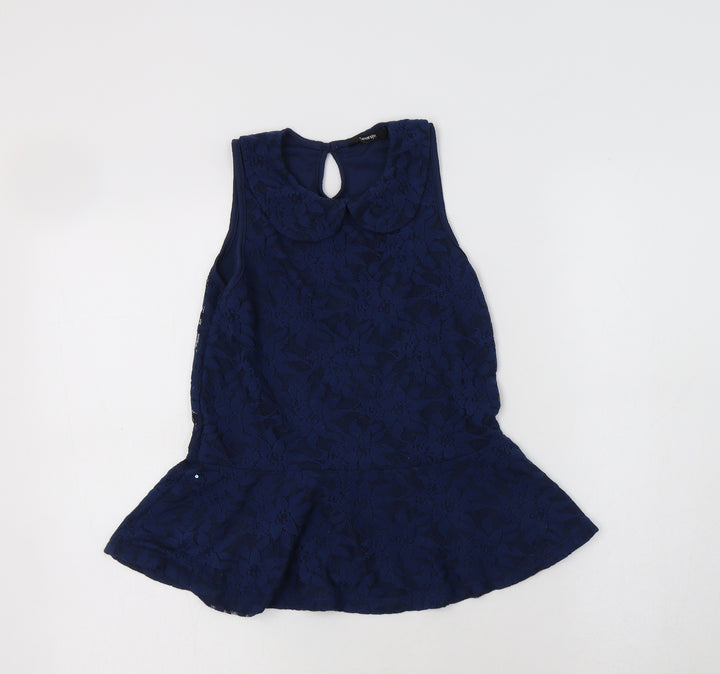 George Girls Blue Floral Polyester Basic Blouse Size 10-11 Years Collared Button - Peplum