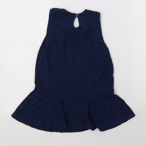 George Girls Blue Floral Polyester Basic Blouse Size 10-11 Years Collared Button - Peplum