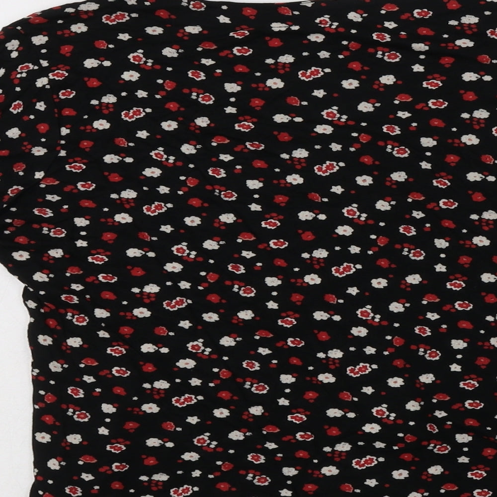 Fat Face Womens Black Floral Viscose Basic Button-Up Size 12 V-Neck
