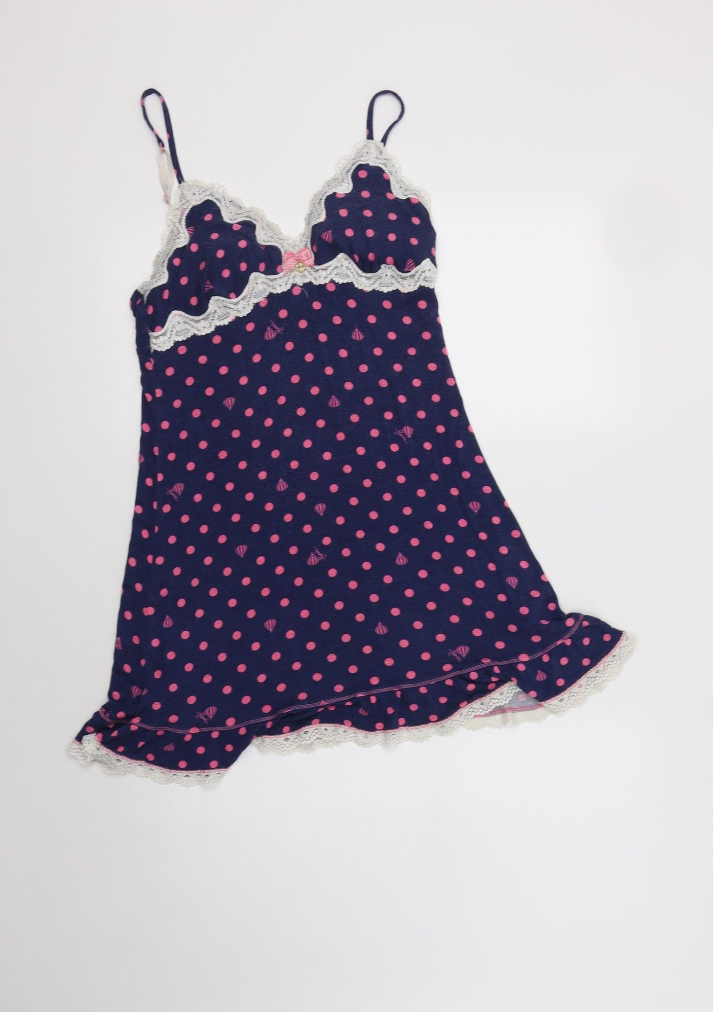 Debenhams Womens Blue Polka Dot Viscose Babydoll Dress Size 10   - Lace Detail