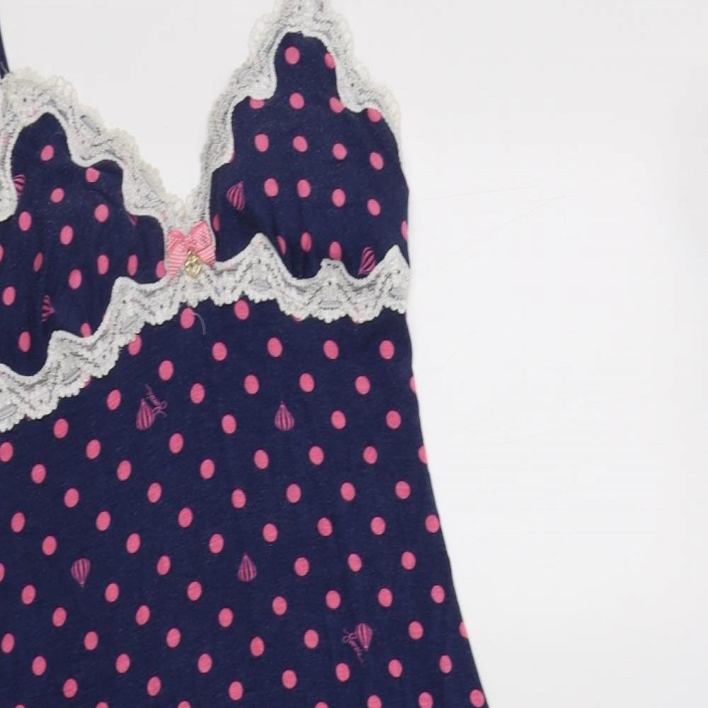Debenhams Womens Blue Polka Dot Viscose Babydoll Dress Size 10   - Lace Detail