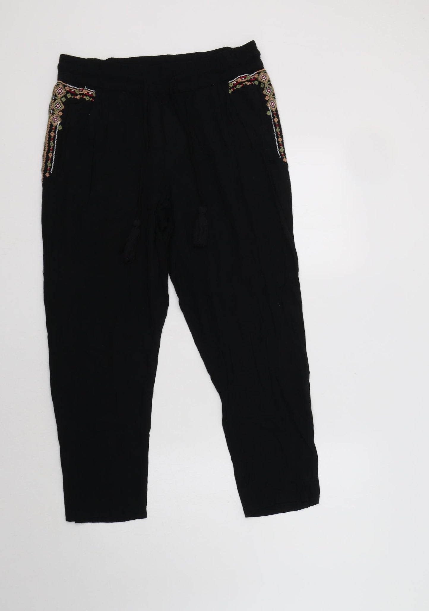 M&S Womens Black  Viscose Trousers  Size 10 L25 in Regular Drawstring
