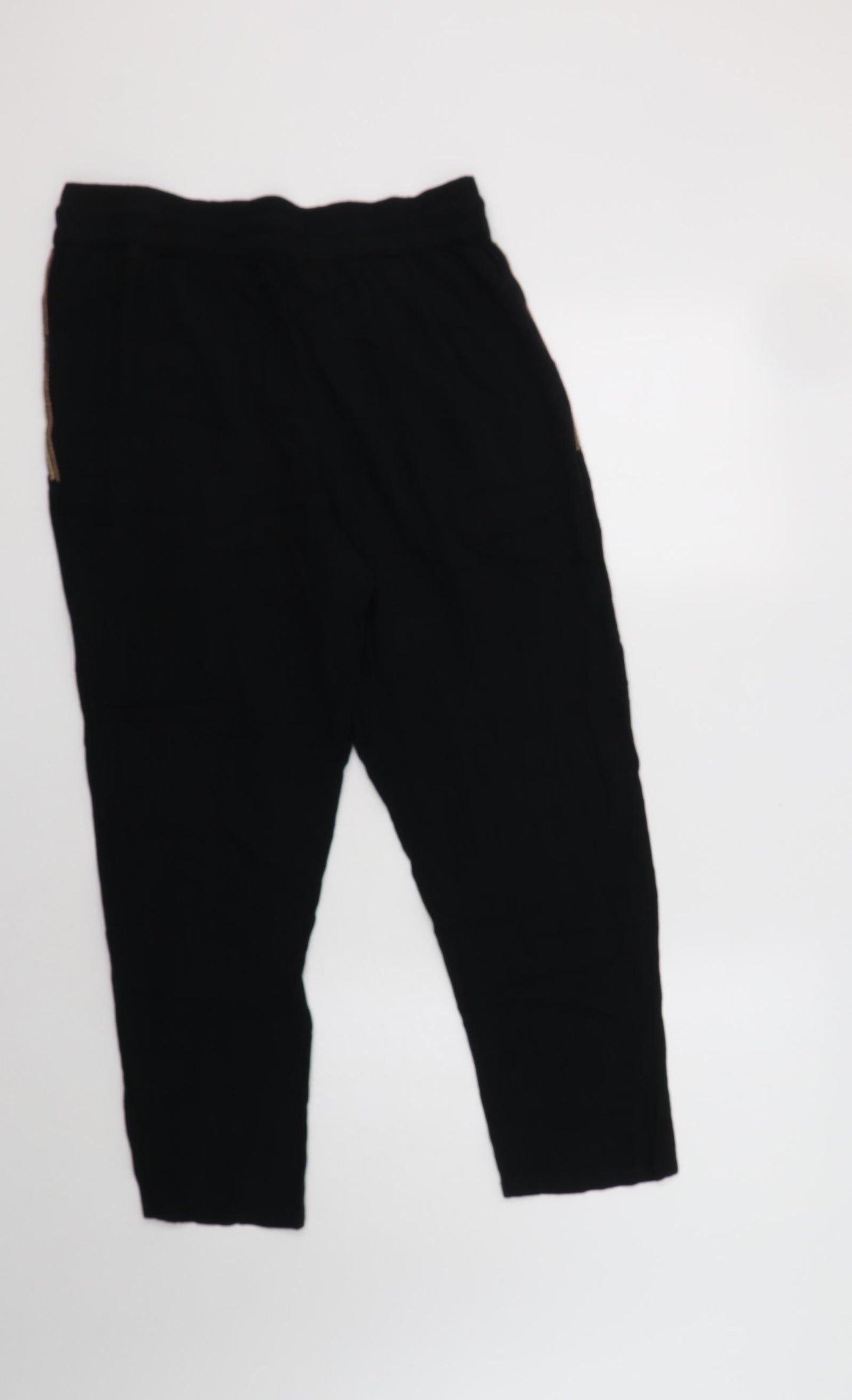 M&S Womens Black  Viscose Trousers  Size 10 L25 in Regular Drawstring