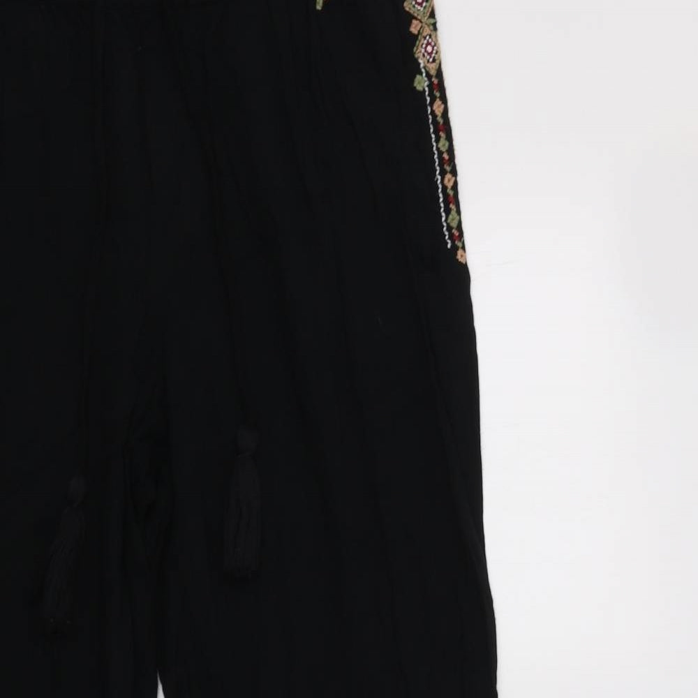 M&S Womens Black  Viscose Trousers  Size 10 L25 in Regular Drawstring