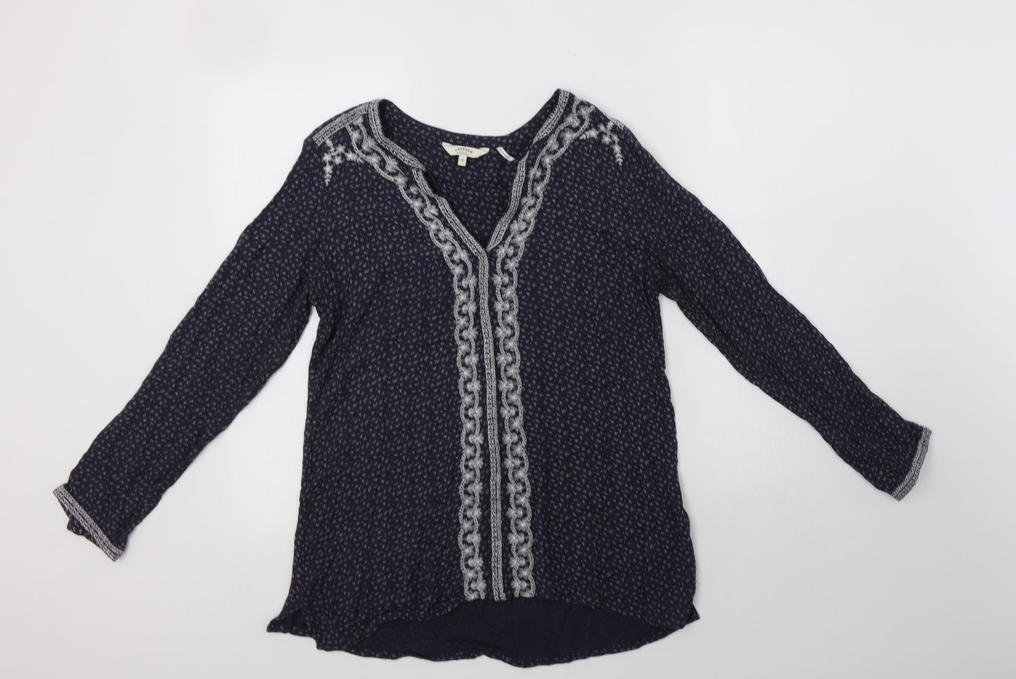 Fat Face Womens Blue Floral Viscose Basic Blouse Size 10 V-Neck