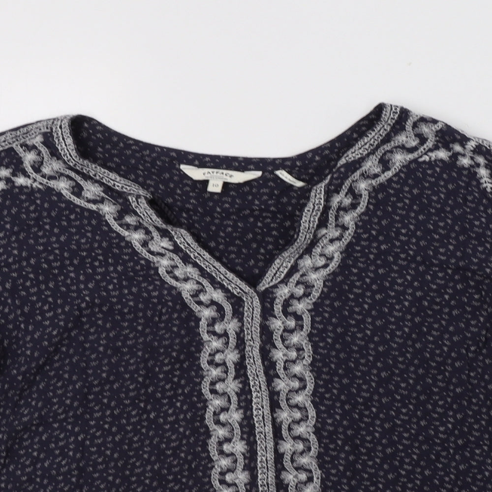 Fat Face Womens Blue Floral Viscose Basic Blouse Size 10 V-Neck