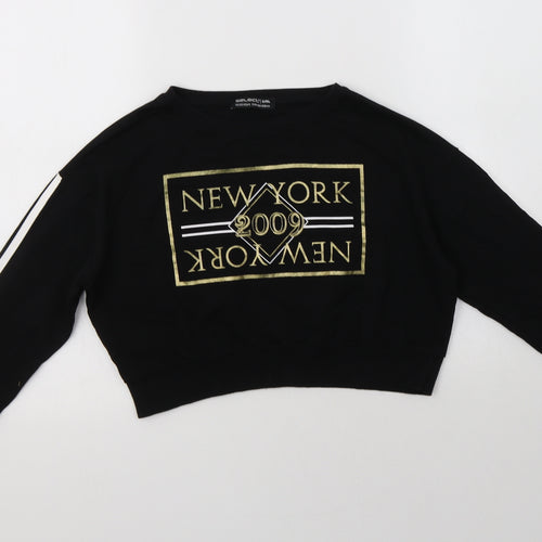 Select Girls Black  Cotton Pullover Sweatshirt Size 12-13 Years   - New York