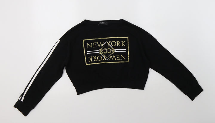 Select Girls Black Cotton Pullover Sweatshirt Size 12-13 Years - New York