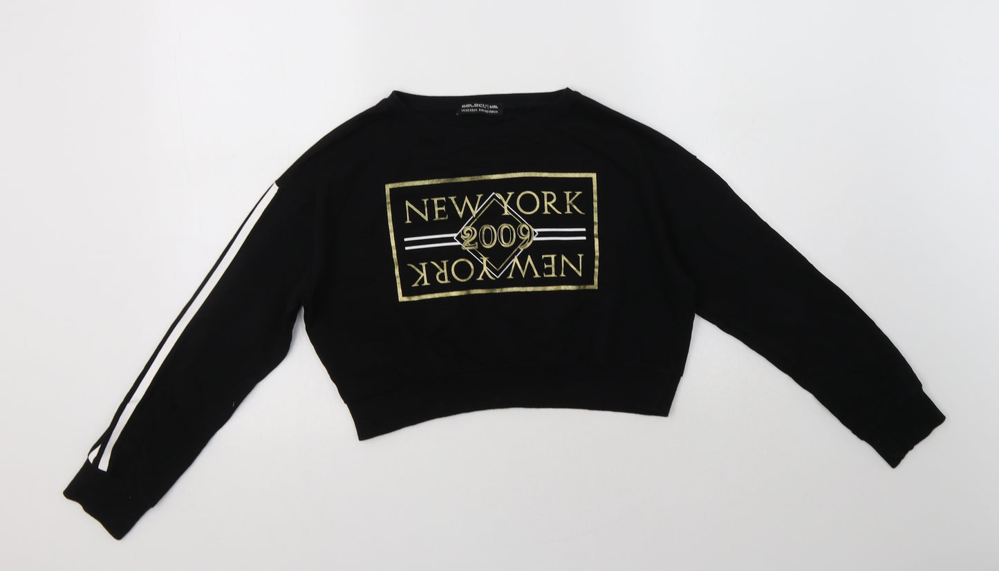 Select Girls Black  Cotton Pullover Sweatshirt Size 12-13 Years   - New York