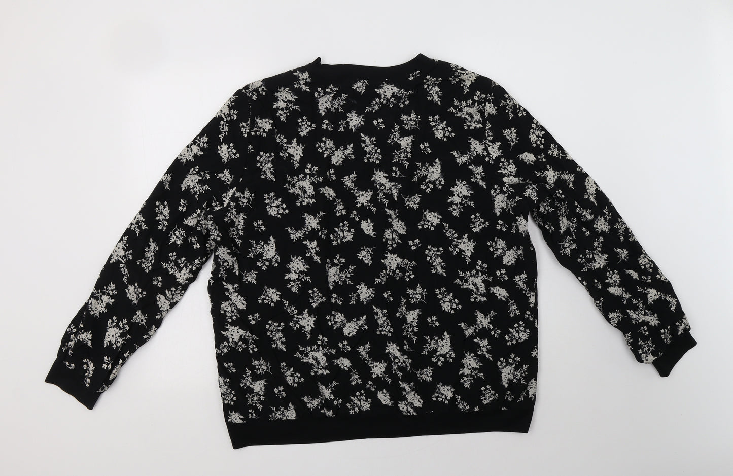 George Womens Black Floral  Bomber Jacket Jacket Size 18  Zip