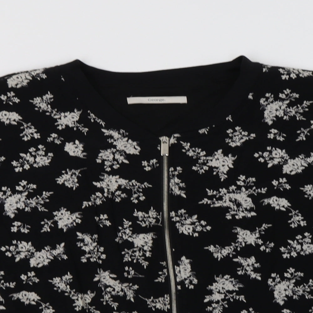 George Womens Black Floral  Bomber Jacket Jacket Size 18  Zip