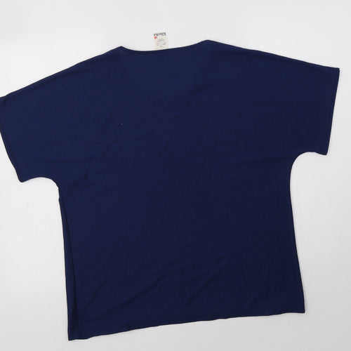 Finn Karelia Womens Blue  Polyester Basic T-Shirt Size 16 Crew Neck