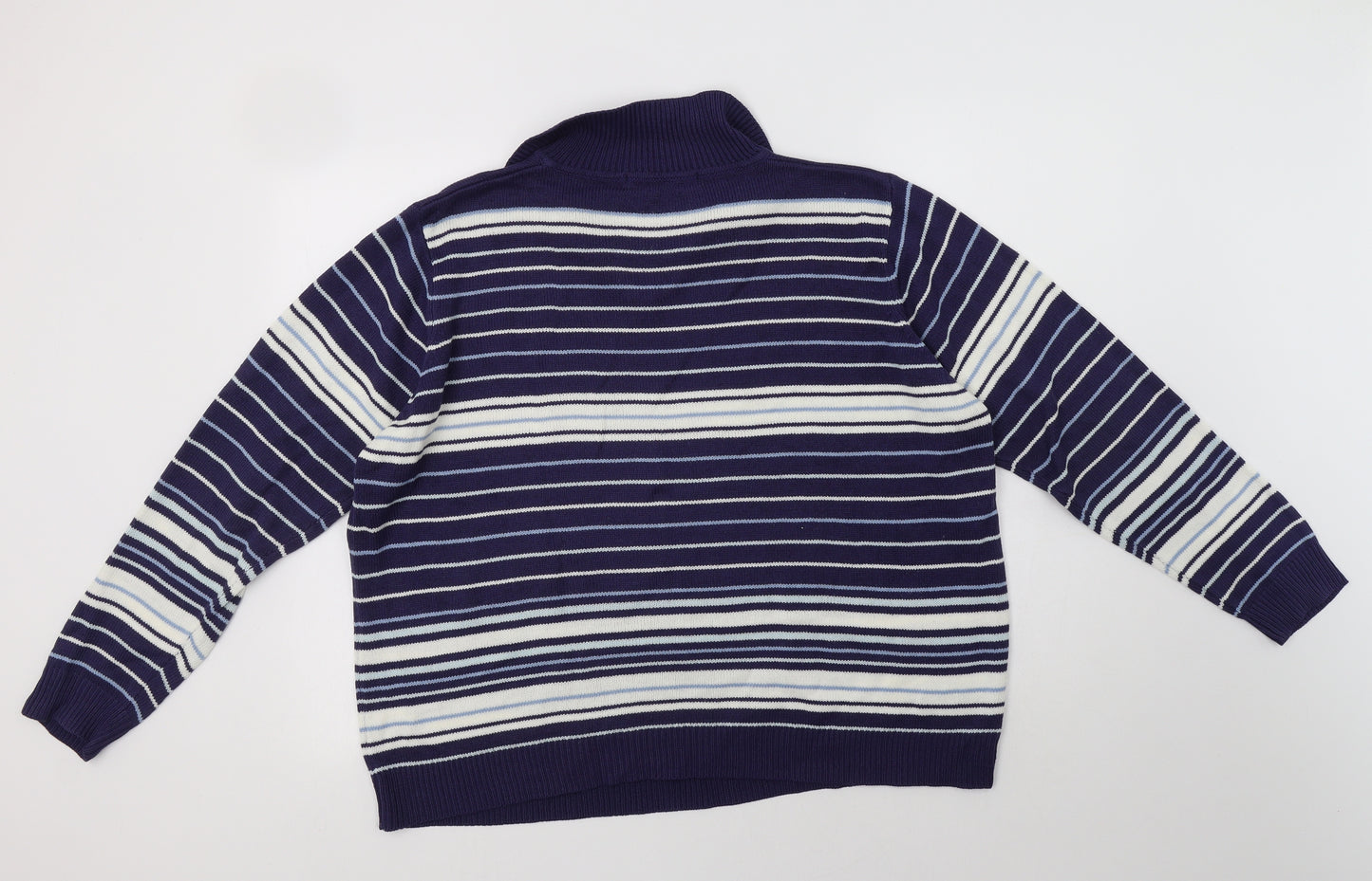 EWM Womens Blue Collared Striped Acrylic Pullover Jumper Size 22