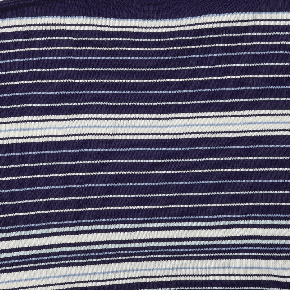 EWM Womens Blue Collared Striped Acrylic Pullover Jumper Size 22