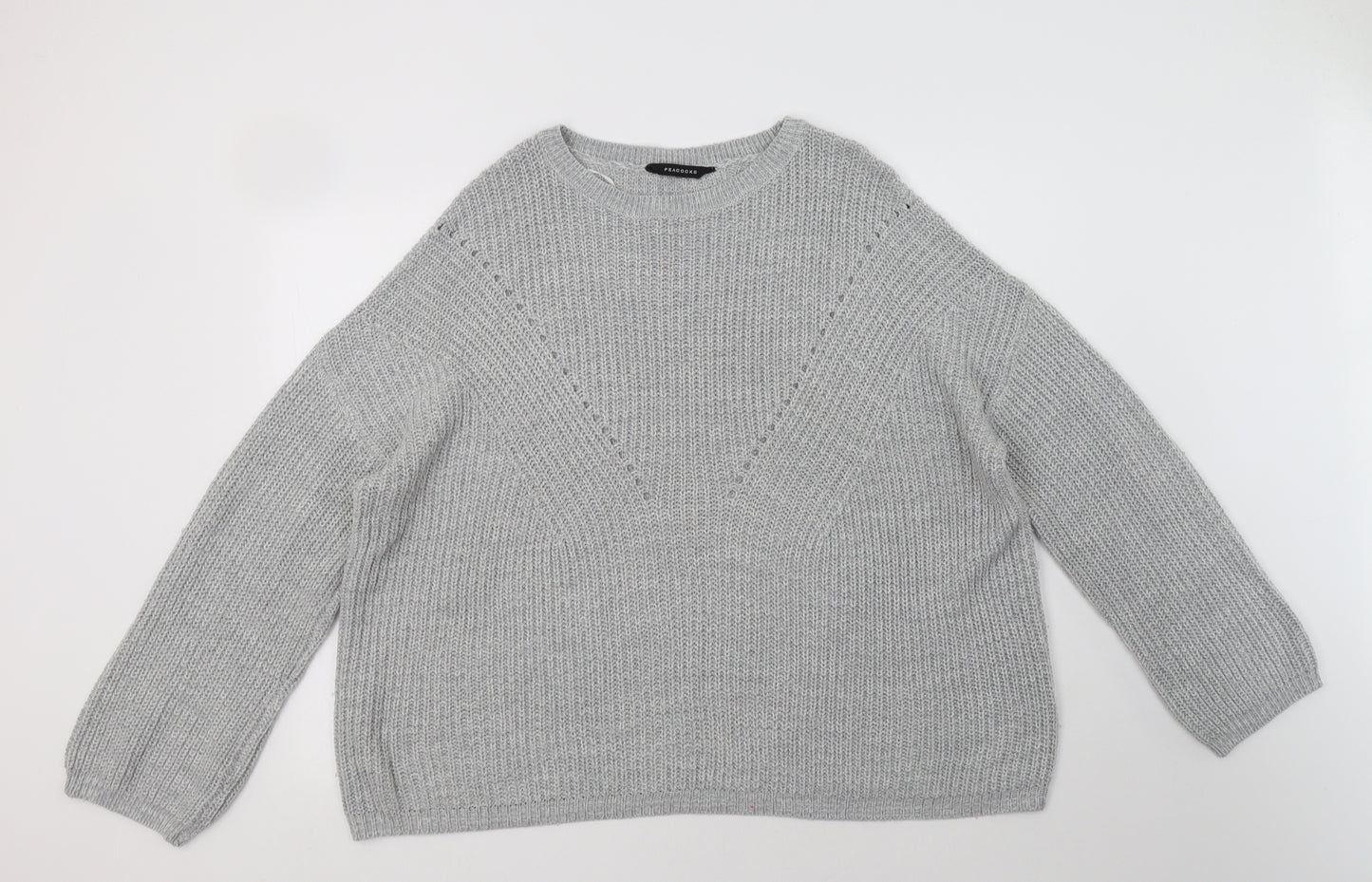 Peacocs Womens Grey Crew Neck  Acrylic Pullover Jumper Size XL