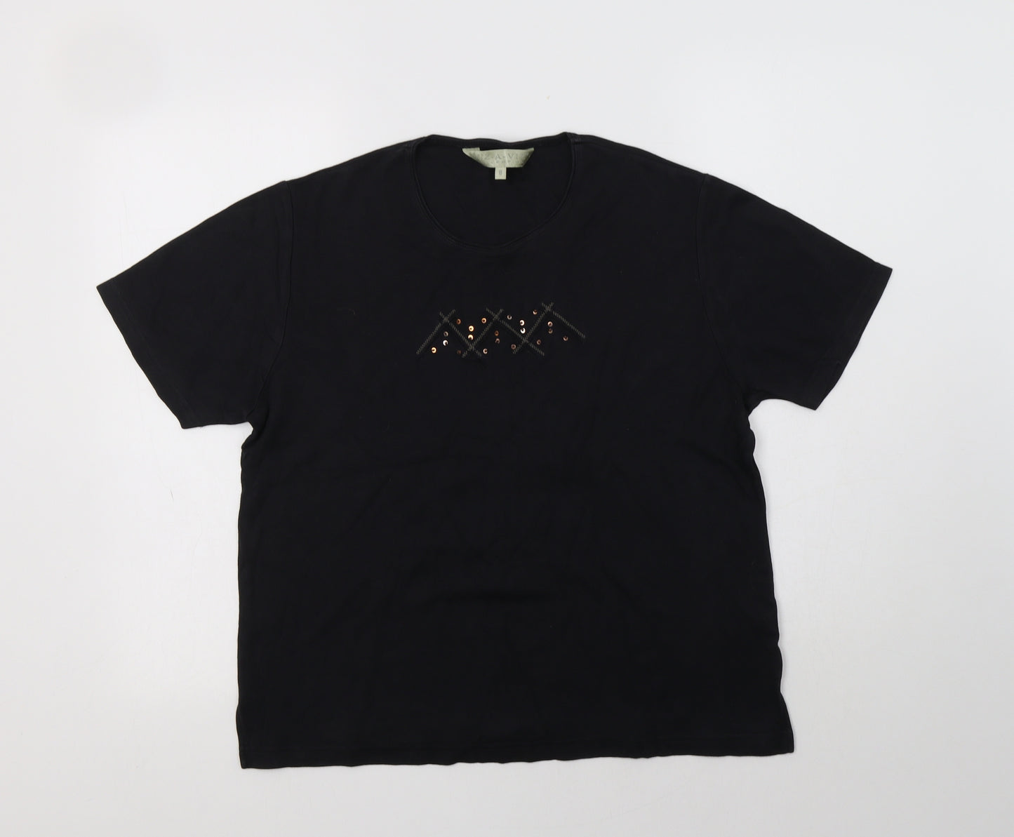 Viz-A-Viz Womens Black  Cotton Basic T-Shirt Size 18 Crew Neck