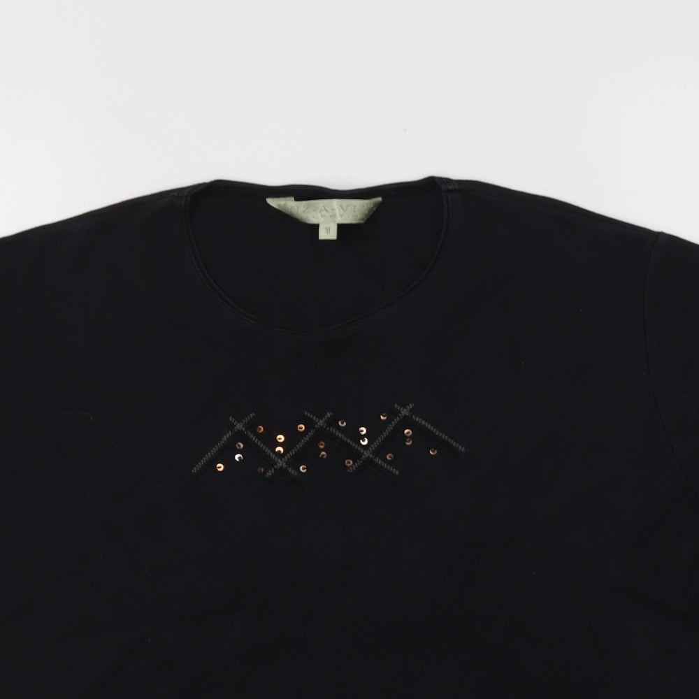 Viz-A-Viz Womens Black  Cotton Basic T-Shirt Size 18 Crew Neck