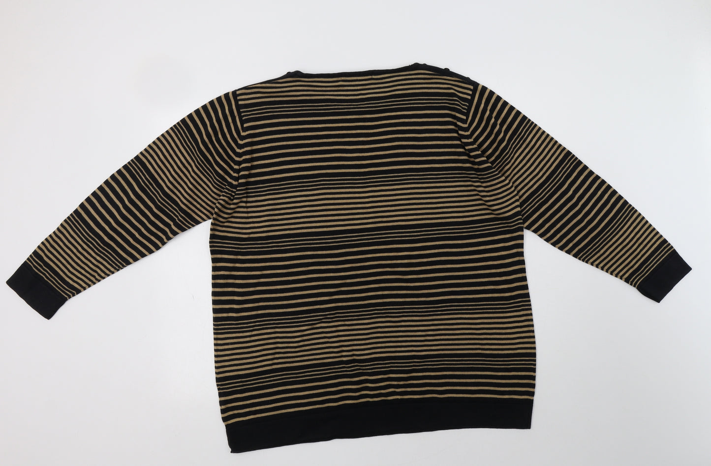 Isle Womens Black Round Neck Striped Cotton Pullover Jumper Size 22