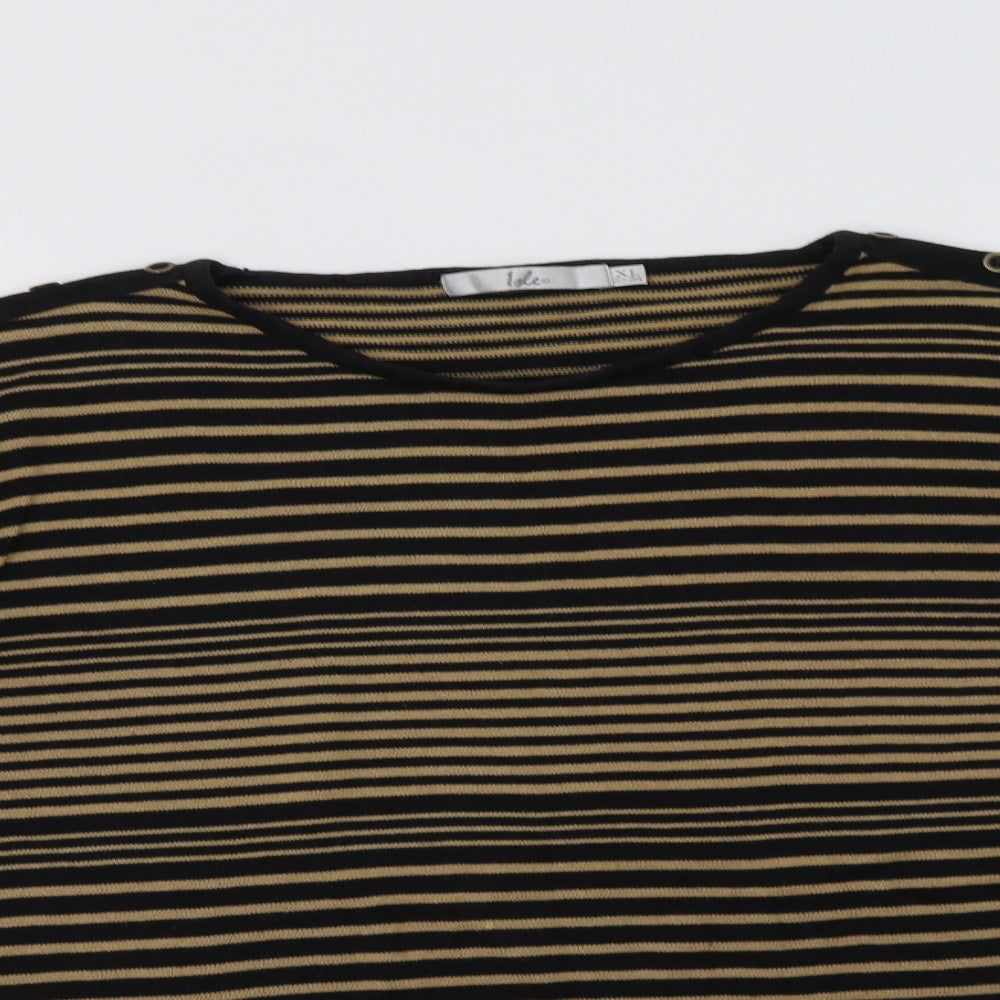 Isle Womens Black Round Neck Striped Cotton Pullover Jumper Size 22