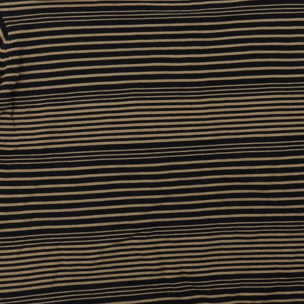 Isle Womens Black Round Neck Striped Cotton Pullover Jumper Size 22