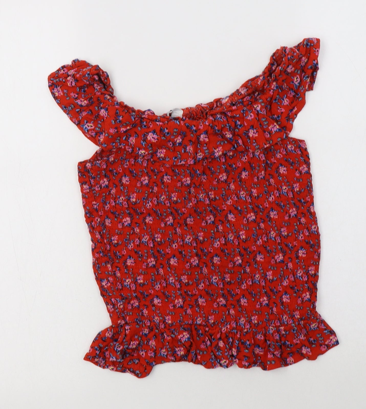 Primark Girls Red Floral Viscose Basic Blouse Size 13-14 Years Off the Shoulder