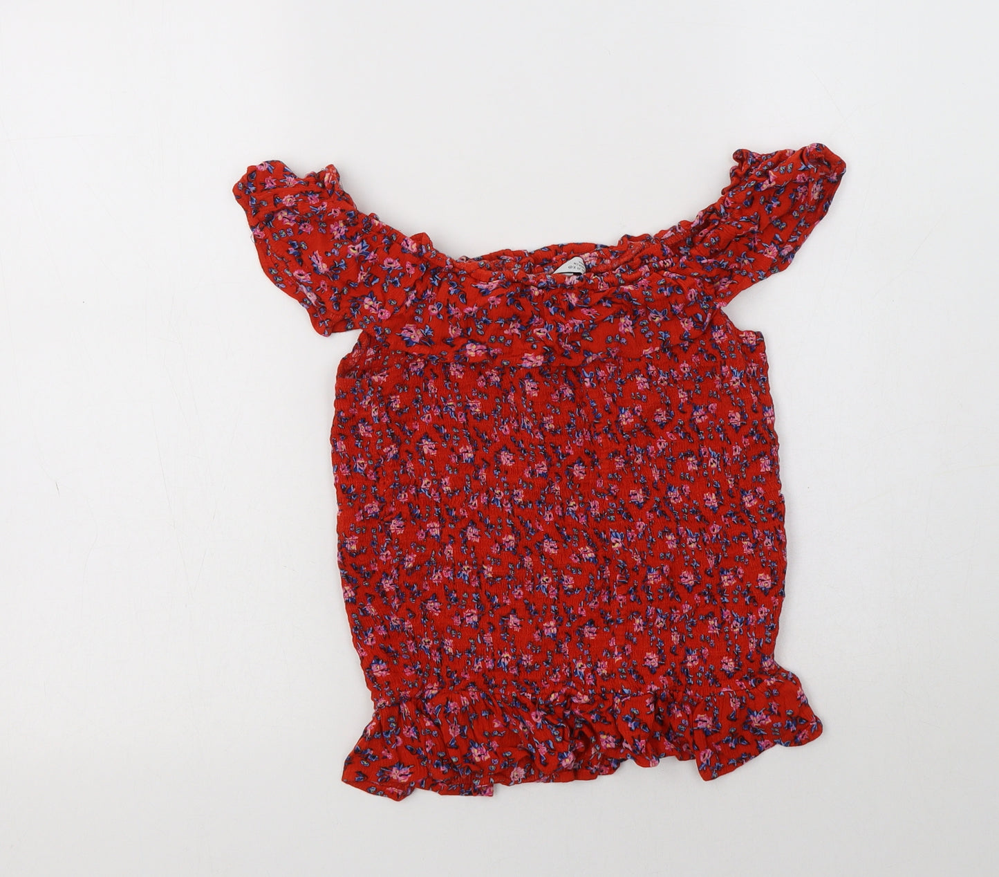 Primark Girls Red Floral Viscose Basic Blouse Size 13-14 Years Off the Shoulder