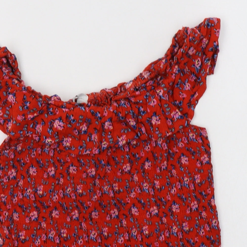 Primark Girls Red Floral Viscose Basic Blouse Size 13-14 Years Off the Shoulder