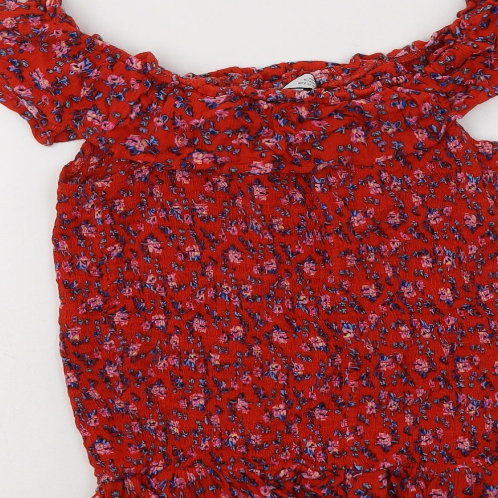 Primark Girls Red Floral Viscose Basic Blouse Size 13-14 Years Off the Shoulder