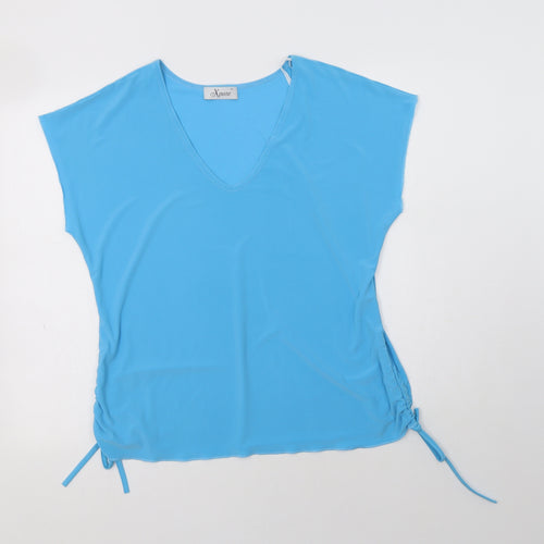 Xpose Womens Blue  Polyester Basic Blouse Size XL V-Neck - Ruched