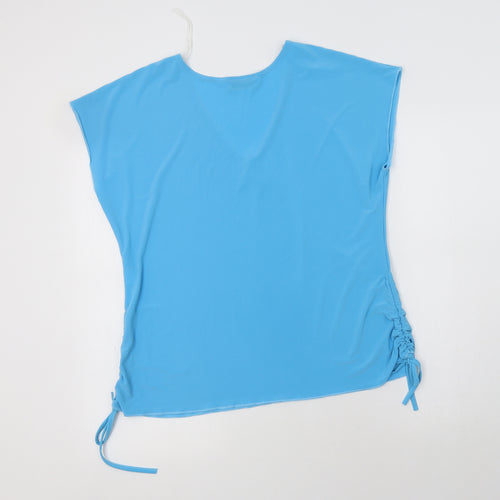 Xpose Womens Blue  Polyester Basic Blouse Size XL V-Neck - Ruched