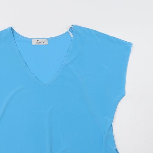 Xpose Womens Blue  Polyester Basic Blouse Size XL V-Neck - Ruched