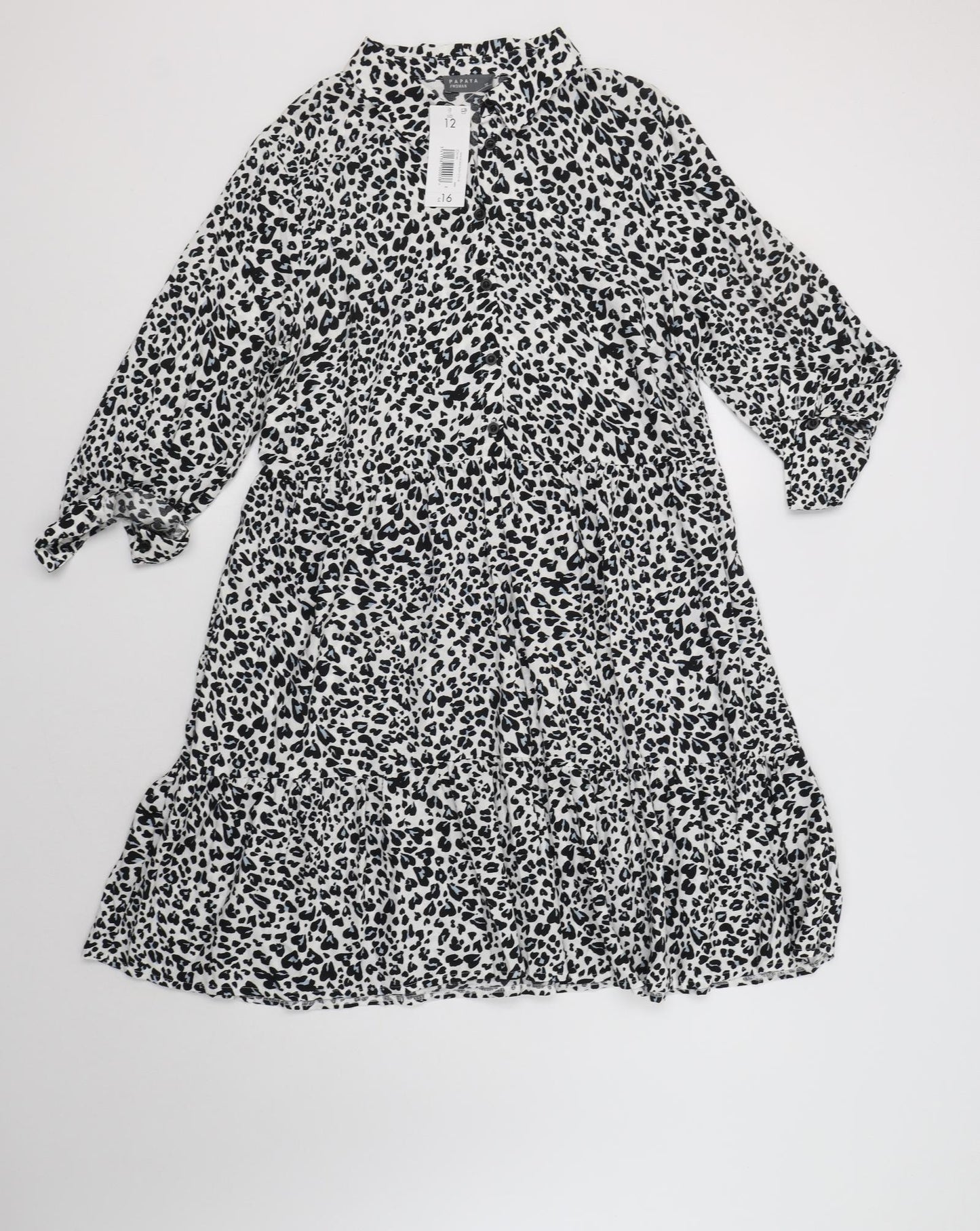 Papaya Womens White Animal Print Viscose Trapeze & Swing  Size 12  Collared Button