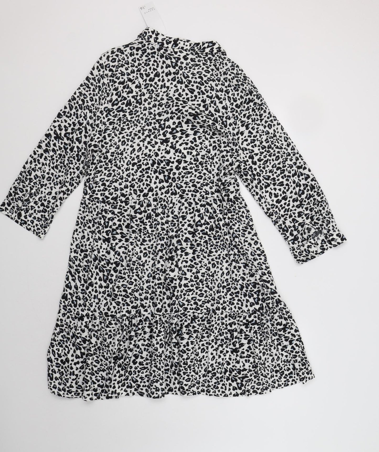 Papaya Womens White Animal Print Viscose Trapeze & Swing  Size 12  Collared Button