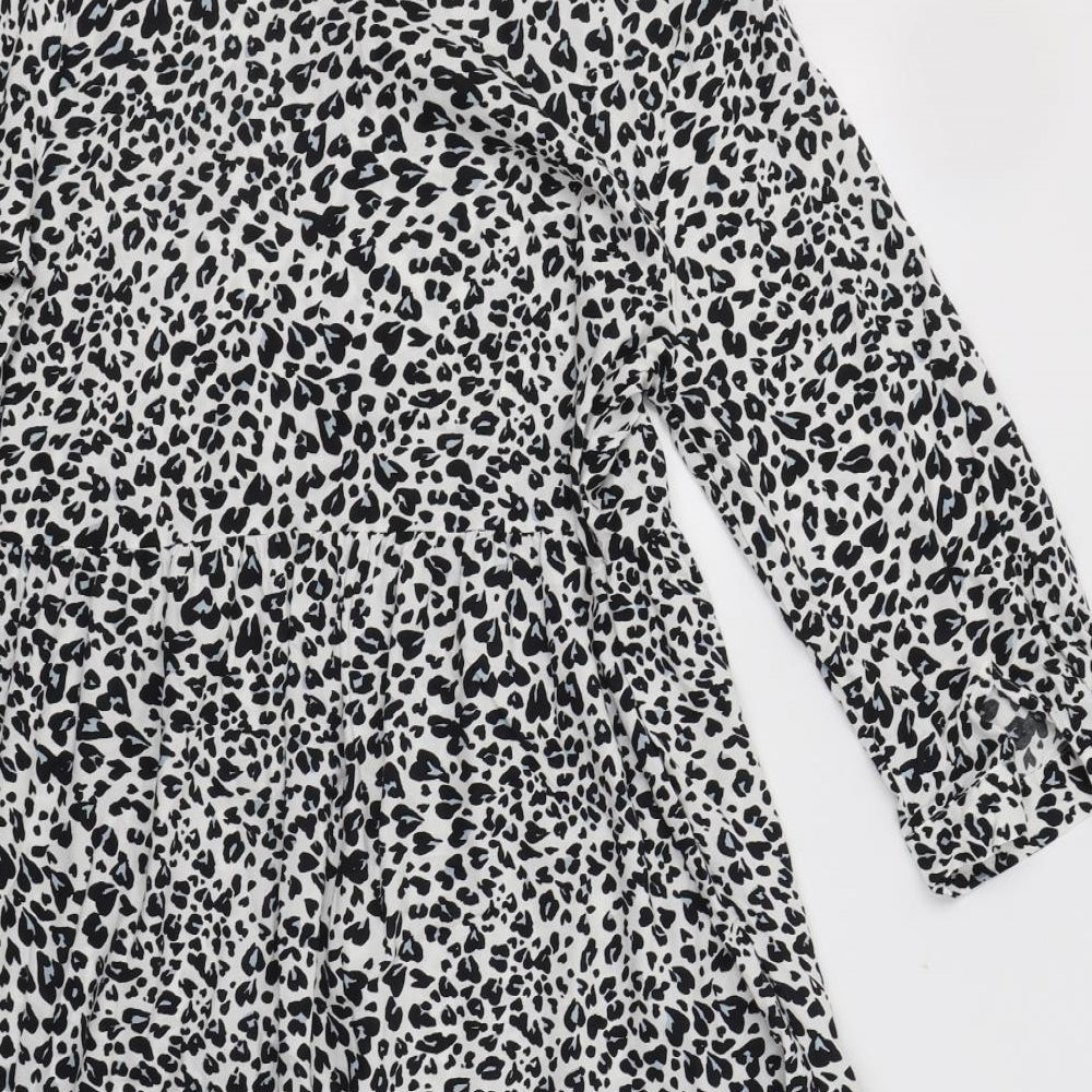 Papaya Womens White Animal Print Viscose Trapeze & Swing  Size 12  Collared Button