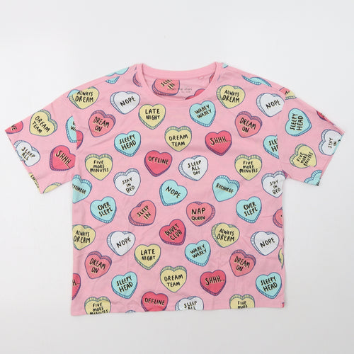 NEXT Girls Pink Geometric Cotton Top Pyjama Top Size 10 Years   - Heart Pattern