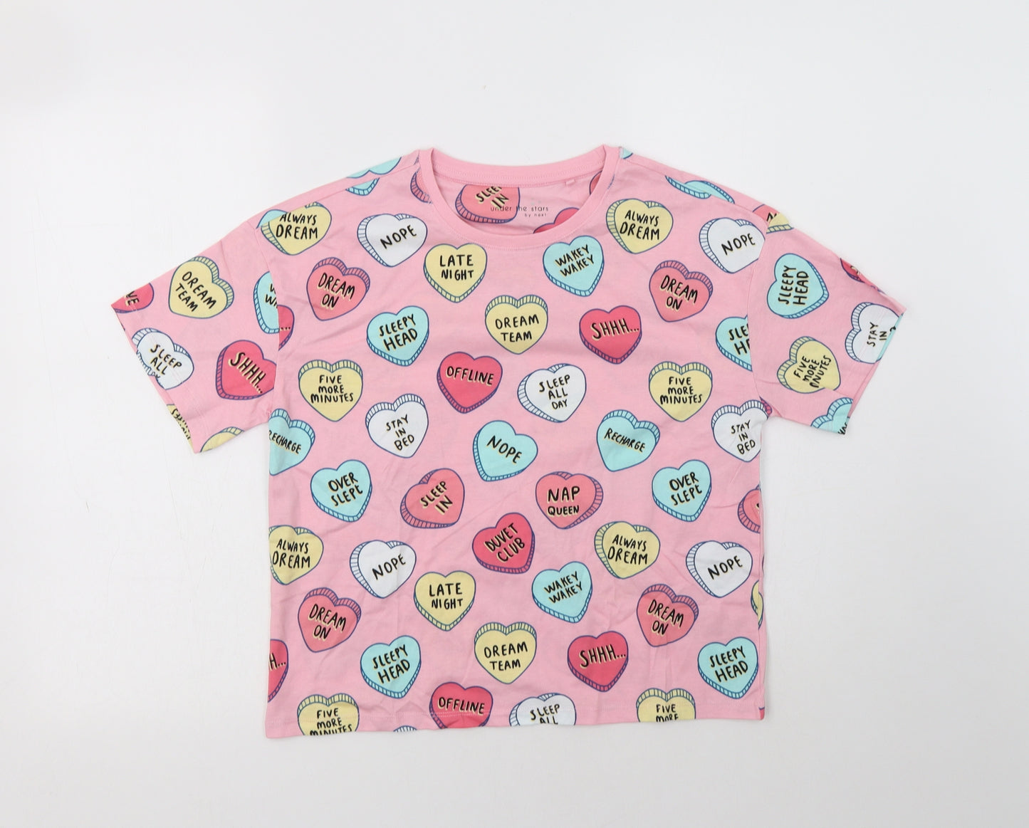 NEXT Girls Pink Geometric Cotton Top Pyjama Top Size 10 Years   - Heart Pattern