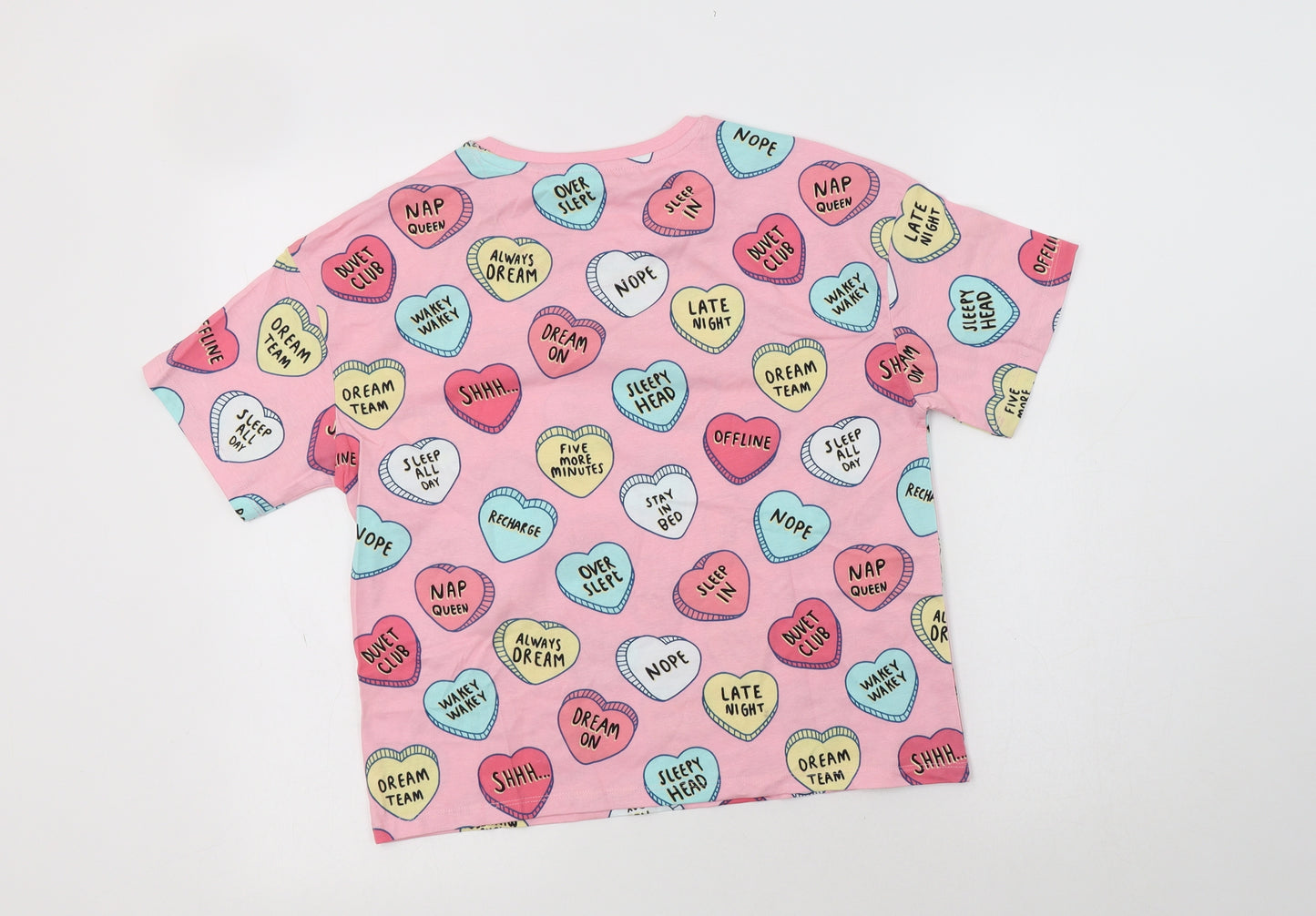 NEXT Girls Pink Geometric Cotton Top Pyjama Top Size 10 Years   - Heart Pattern