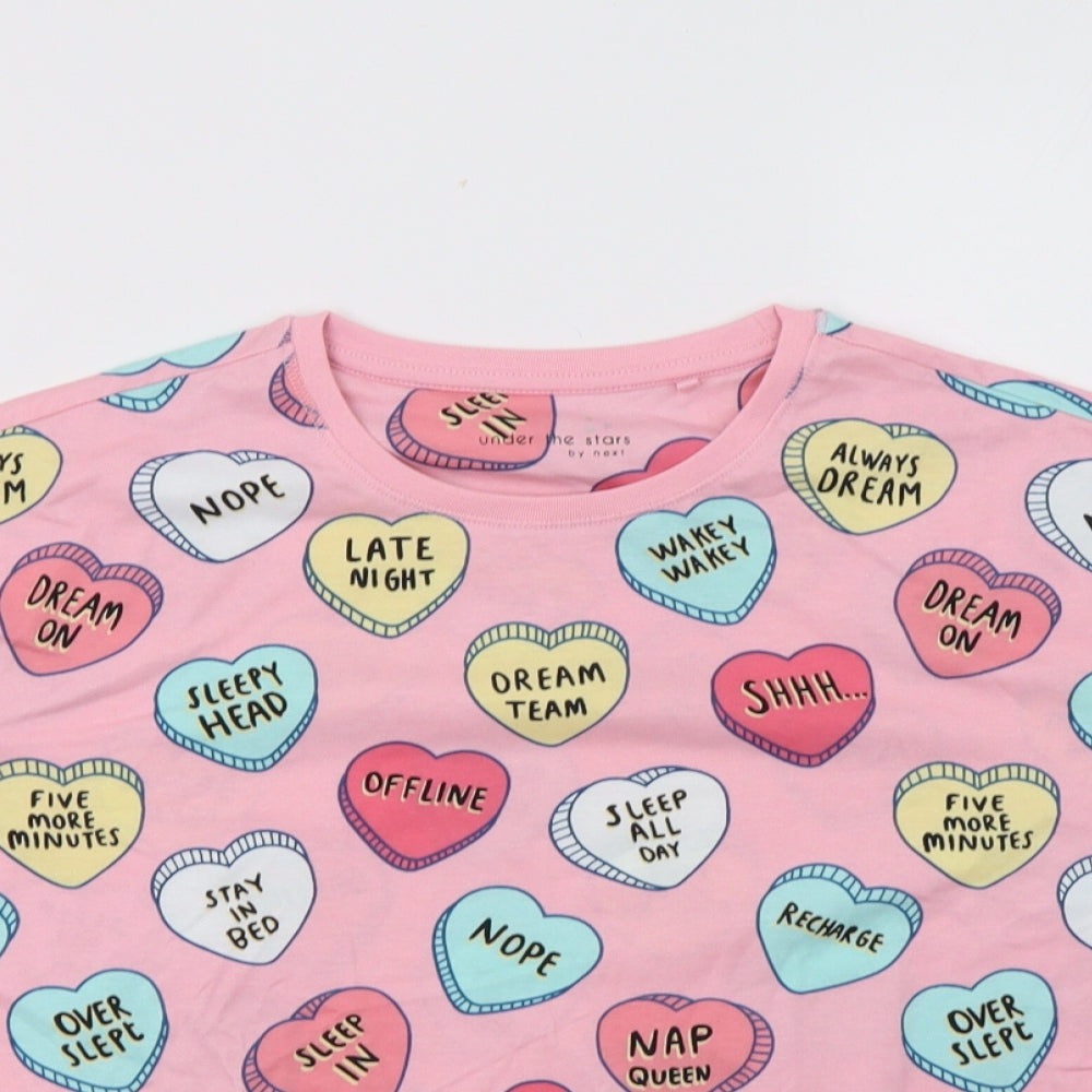 NEXT Girls Pink Geometric Cotton Top Pyjama Top Size 10 Years   - Heart Pattern