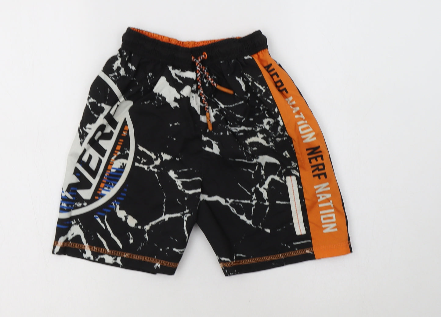 F&F Boys Black Geometric Polyester Bermuda Shorts Size 11-12 Years  Regular Drawstring