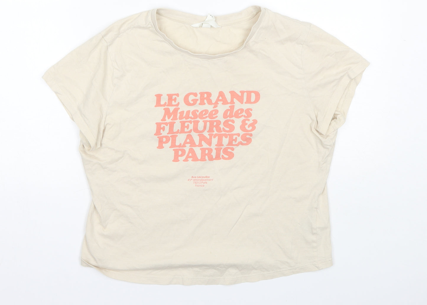 H&M Womens Beige  Cotton Basic T-Shirt Size L Round Neck